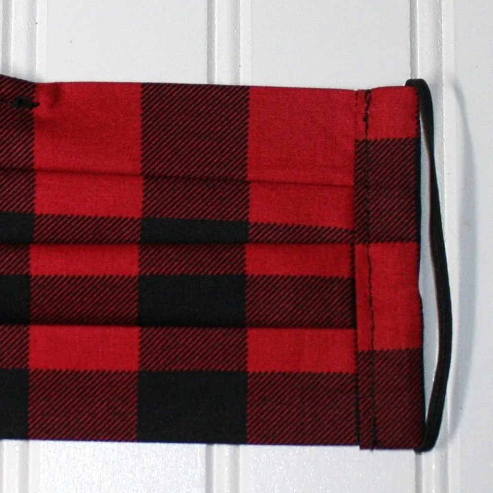 HAND CRAFTED Face Mask Plaid Red Black Buffalo Adult Cloth Fabric Print - Pocket